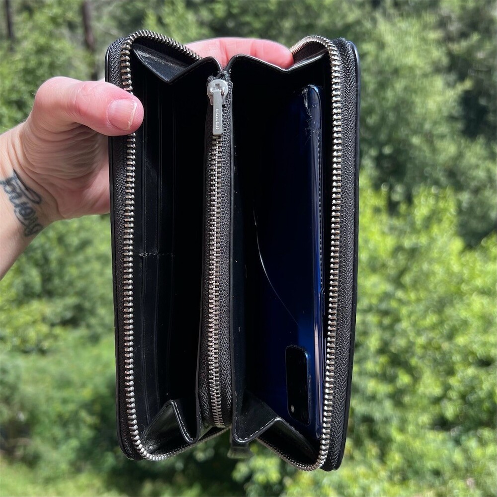 COACH Long Zip-Around Black Pebble Leather Wallet with Strap & Silver Hardware - Picture 3 of 13